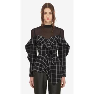 FRAME Sheer Check Mesh Ruffle Blouse Handkerchief Top 2 XS